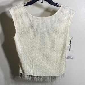 Chetta B Cream Sleeveless Top with Beaded Fringe